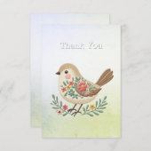 Little Bird Bloemen Goud Bedankt Card (Voorkant / Achterkant)