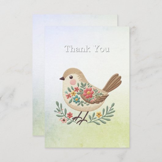 Little Bird Bloemen Goud Bedankt Card (Voorkant / Achterkant)