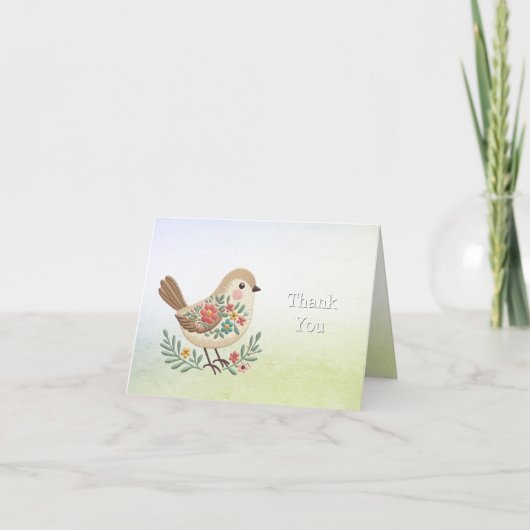 Little Bird Bloemen Goud Bedankt Card (Voorkant)