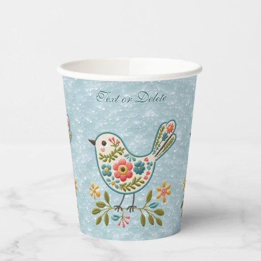 Little Bird Bloemen Groen Bladeren Papieren Kopjes Papieren Bekers (Links)