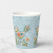 Little Bird Bloemen Groen Bladeren Papieren Kopjes Papieren Bekers (Voorkant)