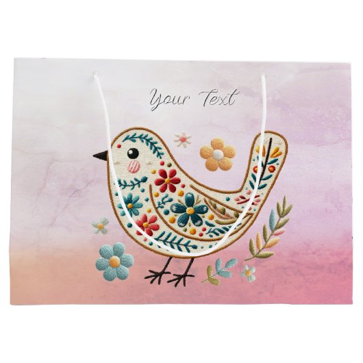 Little Bird Bloemen Roze Gift Bag Groot Cadeauzakje (Achterkant)