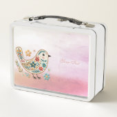 Little Bird Bloemen Roze Metalen Lunch Box (Achterkant)
