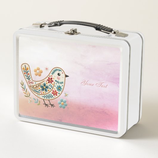 Little Bird Bloemen Roze Metalen Lunch Box (Voorkant)