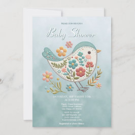 Little Bird Blue Pink Flowers Baby shower Kaart