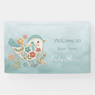 Little Bird Blue Pink Flowers Baby shower Spandoek