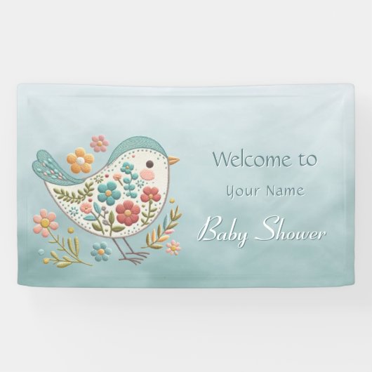 Little Bird Blue Pink Flowers Baby shower Spandoek (Horizontaal)