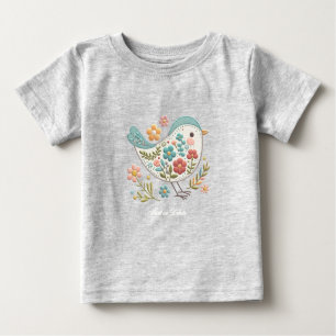 Little Bird Blue Pink Flowers Baby T-shirt
