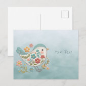 Little Bird Blue Pink Flowers Briefkaart (Voorkant / Achterkant)