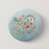 Little Bird Blue Pink Flowers Button (Voorkant)