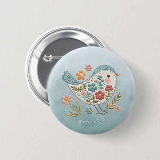 Little Bird Blue Pink Flowers Button (Voorkant /achterkant)