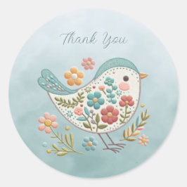 Little Bird Blue Pink Flowers Sticker
