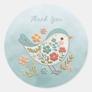 Little Bird Blue Pink Flowers Sticker