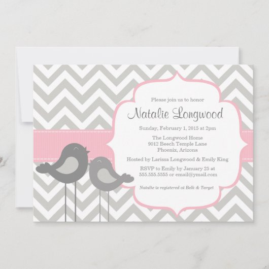 Little Bird Chevron Baby shower Invitation Kaart (Voorkant)