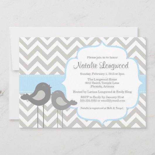 Little Bird Chevron Baby shower Invitation Kaart (Voorkant)