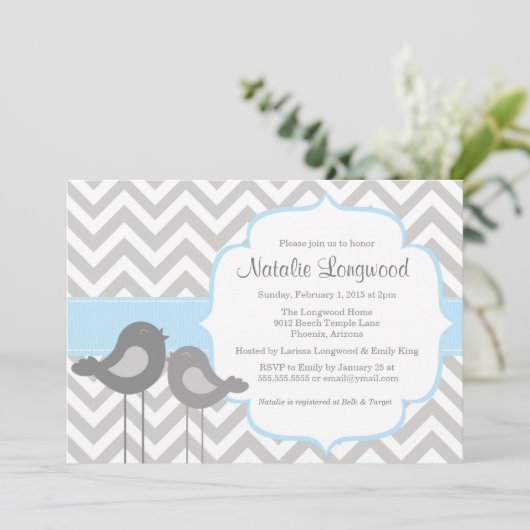 Little Bird Chevron Baby shower Invitation Kaart (Staand voorkant)