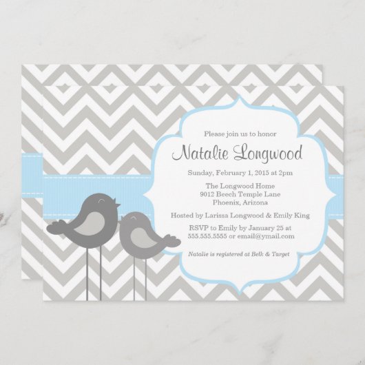 Little Bird Chevron Baby shower Invitation Kaart (Voorkant / Achterkant)