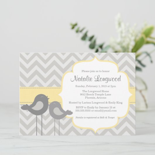 Little Bird Chevron Baby shower Invitation Kaart (Staand voorkant)