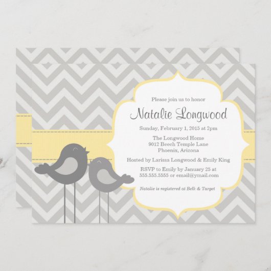 Little Bird Chevron Baby shower Invitation Kaart (Voorkant / Achterkant)