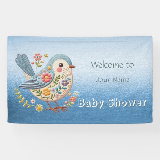 Little Bird Floral Blue Baby shower Spandoek (Horizontaal)
