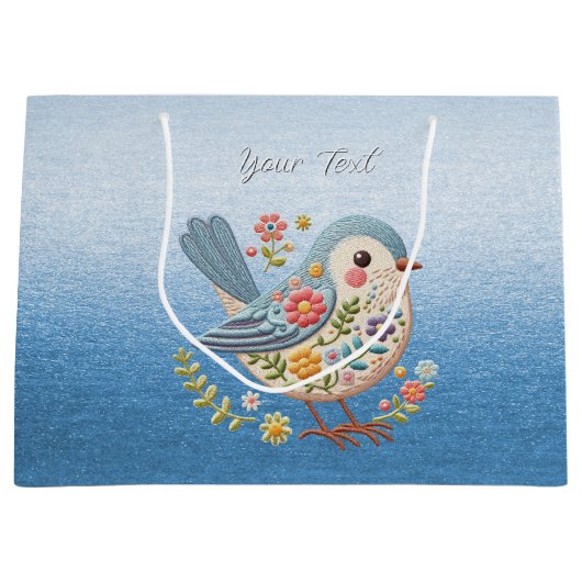 Little Bird Floral Blue Gift Bag Groot Cadeauzakje (Voorkant)