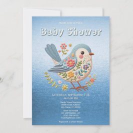 Little Bird Floral Borduurwerk Blauw Baby shower I Kaart