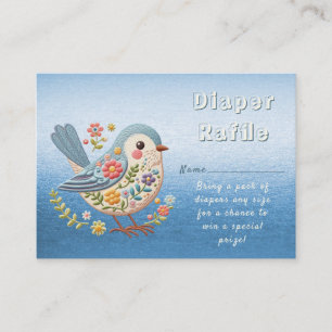 Little Bird Floral Borduurwerk Blauw Baby shower Informatiekaartje
