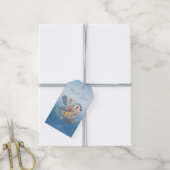 Little Bird Floral Borduurwerk Blauw Gift Label Cadeaulabel (Met Touw)