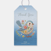 Little Bird Floral Borduurwerk Blauw Gift Label Cadeaulabel (Achterkant)