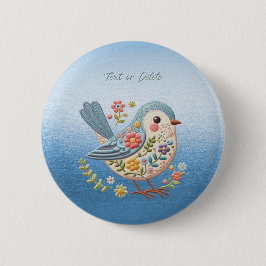 Little Bird Floral Borduurwerk Blauwe Button