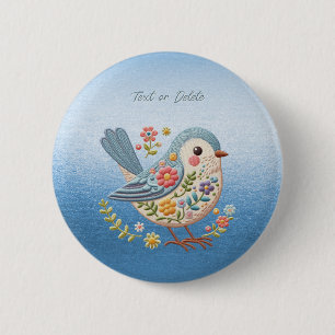 Little Bird Floral Borduurwerk Blauwe Button