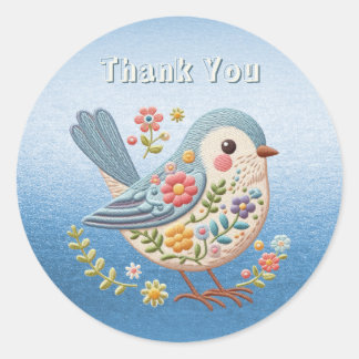 Little Bird Floral Borduurwerk Blauwe Sticker