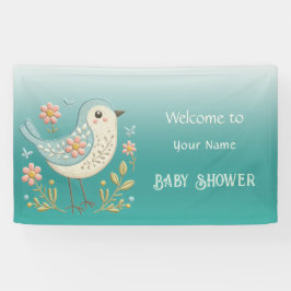 Little Bird Floral Borduurwerk Groen Baby shower Spandoek