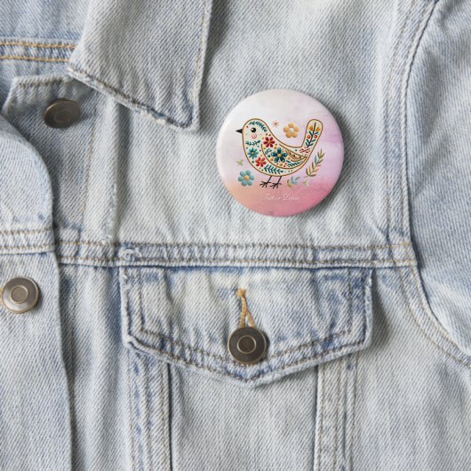 Little Bird Floral Borduurwerk Roze Button (In situ)