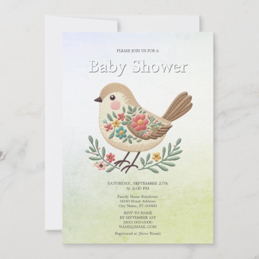 Little Bird Floral Gold Baby shower Kaart (Voorkant)