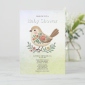 Little Bird Floral Gold Baby shower Kaart (Staand voorkant)