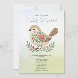 Little Bird Floral Gold Baby shower Kaart