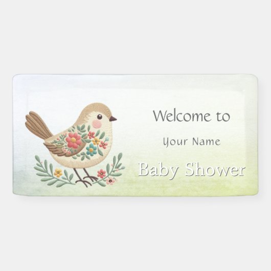 Little Bird Floral Gold Baby shower Spandoek (Horizontaal)