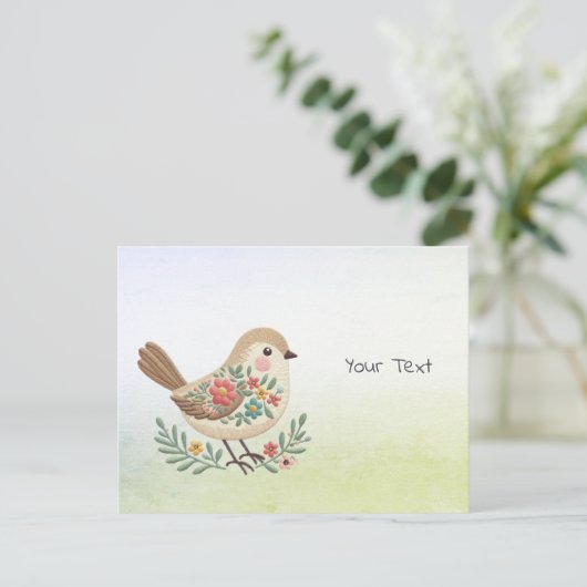 Little Bird Floral Gold Briefkaart (Staand voorkant)