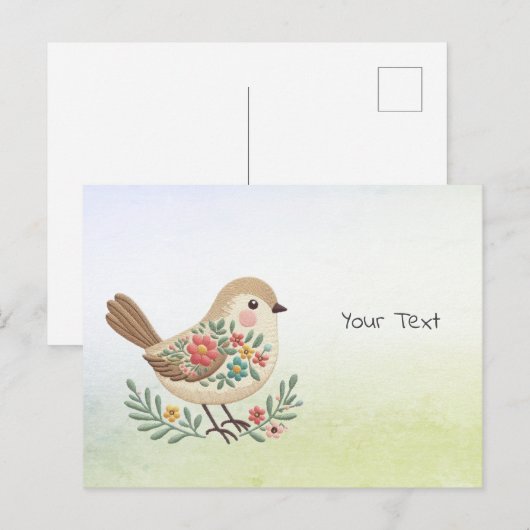 Little Bird Floral Gold Briefkaart (Voorkant / Achterkant)