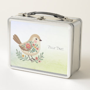 Little Bird Floral Gold Metal Lunch Box