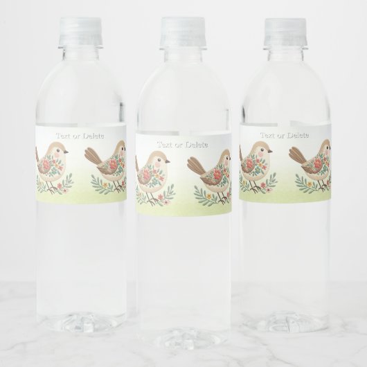 Little Bird Floral Gold Waterfles Etiket (Flessen)