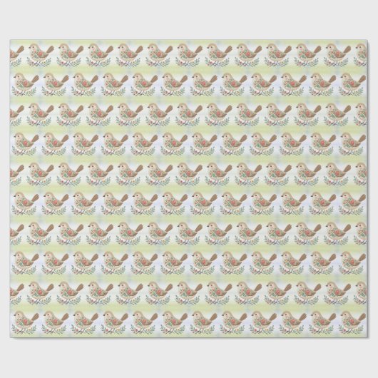Little Bird Floral Gold Wrapping Paper Cadeaupapier (Vlak)