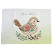 Little Bird Floral Gouden Geschenktas Groot Cadeauzakje (Voorkant)