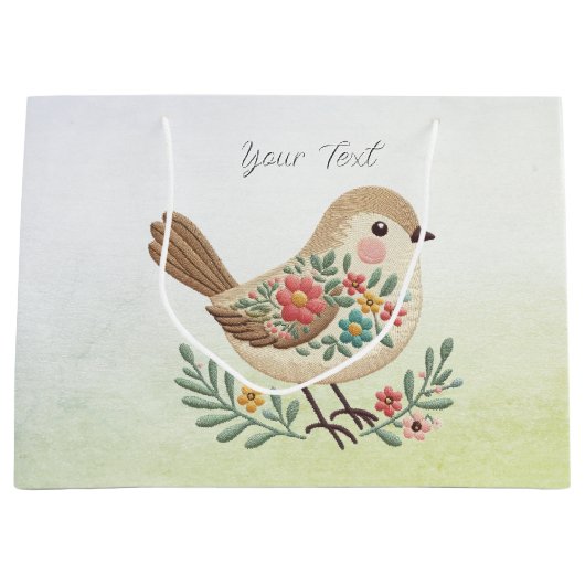 Little Bird Floral Gouden Geschenktas Groot Cadeauzakje (Voorkant)
