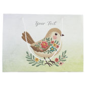 Little Bird Floral Gouden Geschenktas Groot Cadeauzakje (Achterkant)