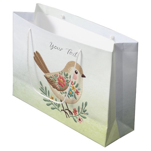 Little Bird Floral Gouden Geschenktas Groot Cadeauzakje (Voorkant Gekanteld)