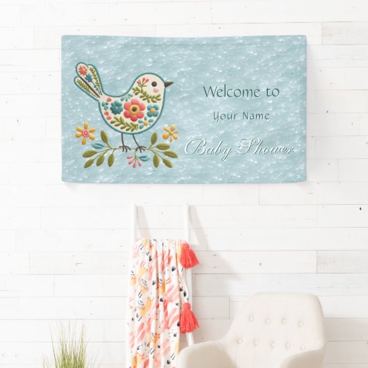 Little Bird Floral Green Leaves Baby shower Spandoek (Insitu)