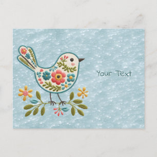 Little Bird Floral Green Leaves Briefkaart