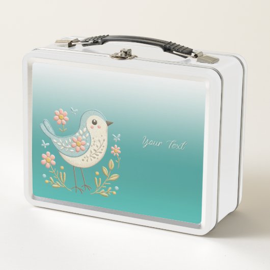 Little Bird Floral Green Metal Lunch Box (Voorkant)